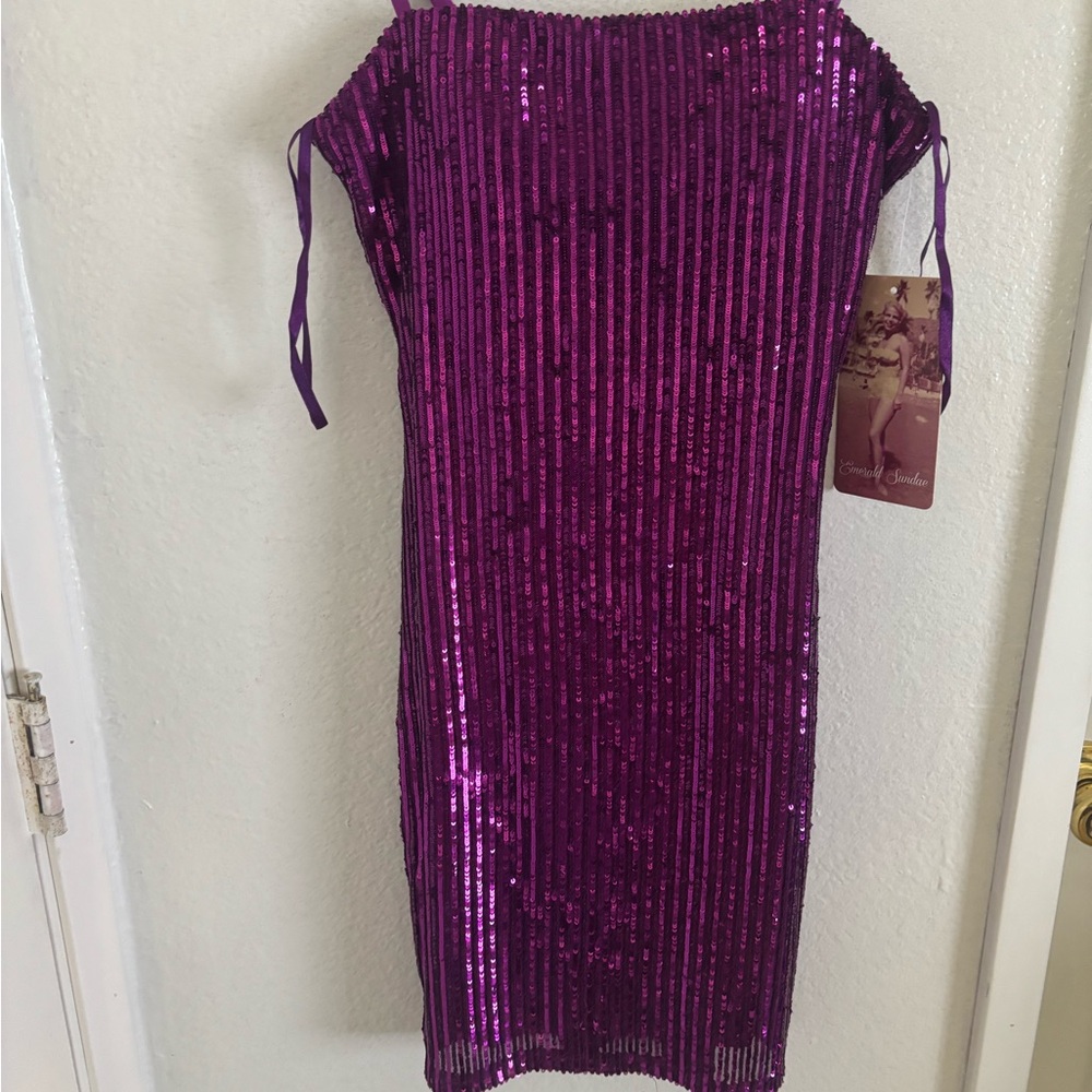 Purple Sequin Off-Shoulder Dress